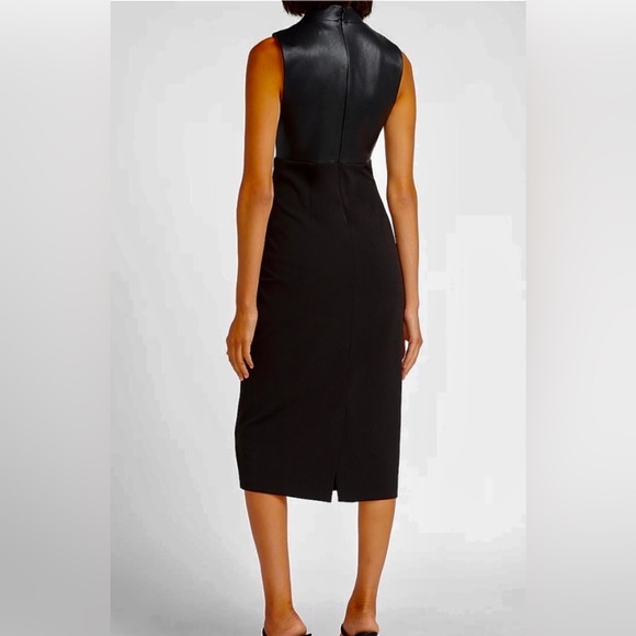Express Faux Leather Mock Top Fitted Midi Dress - Picture 3 of 6